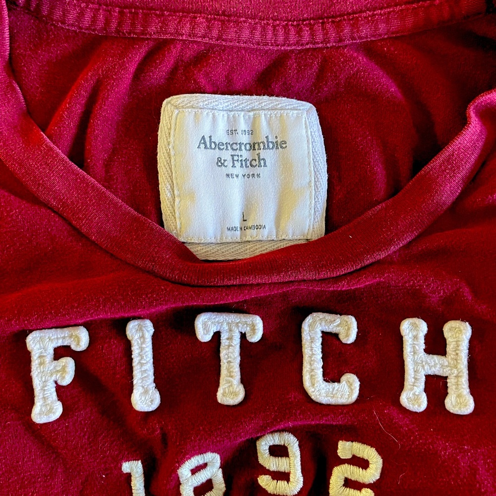 Maroon/Burgundy color Women’s size Large Abercrombie T. Pre owned condition.